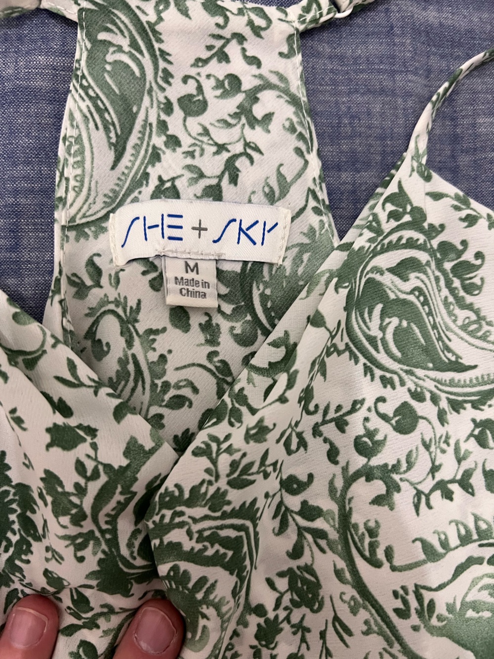 She + Sky Cream and Green Paisley Men’s Tank Top - Picture 2 of 2
